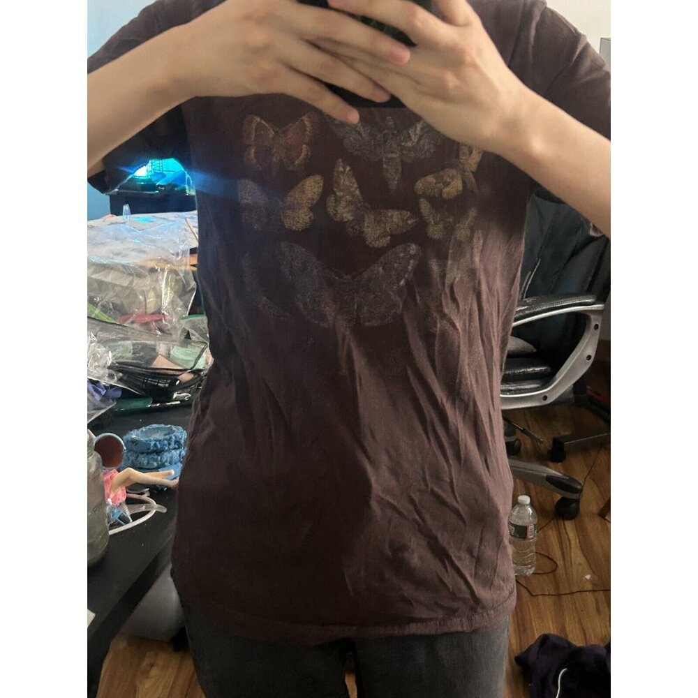 Brown Moth T Shirt Canvas Faded Print Small for Women